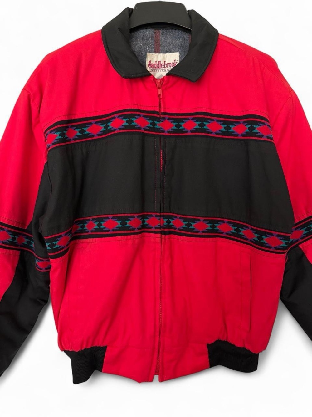 Vintage Saddlebrook Western Wear Red Blanket Lined Bomber Jacket USA Made